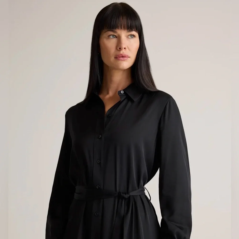 Quince black stretch washable silk shirtdress size small- NWOT - Picture 4 of 16